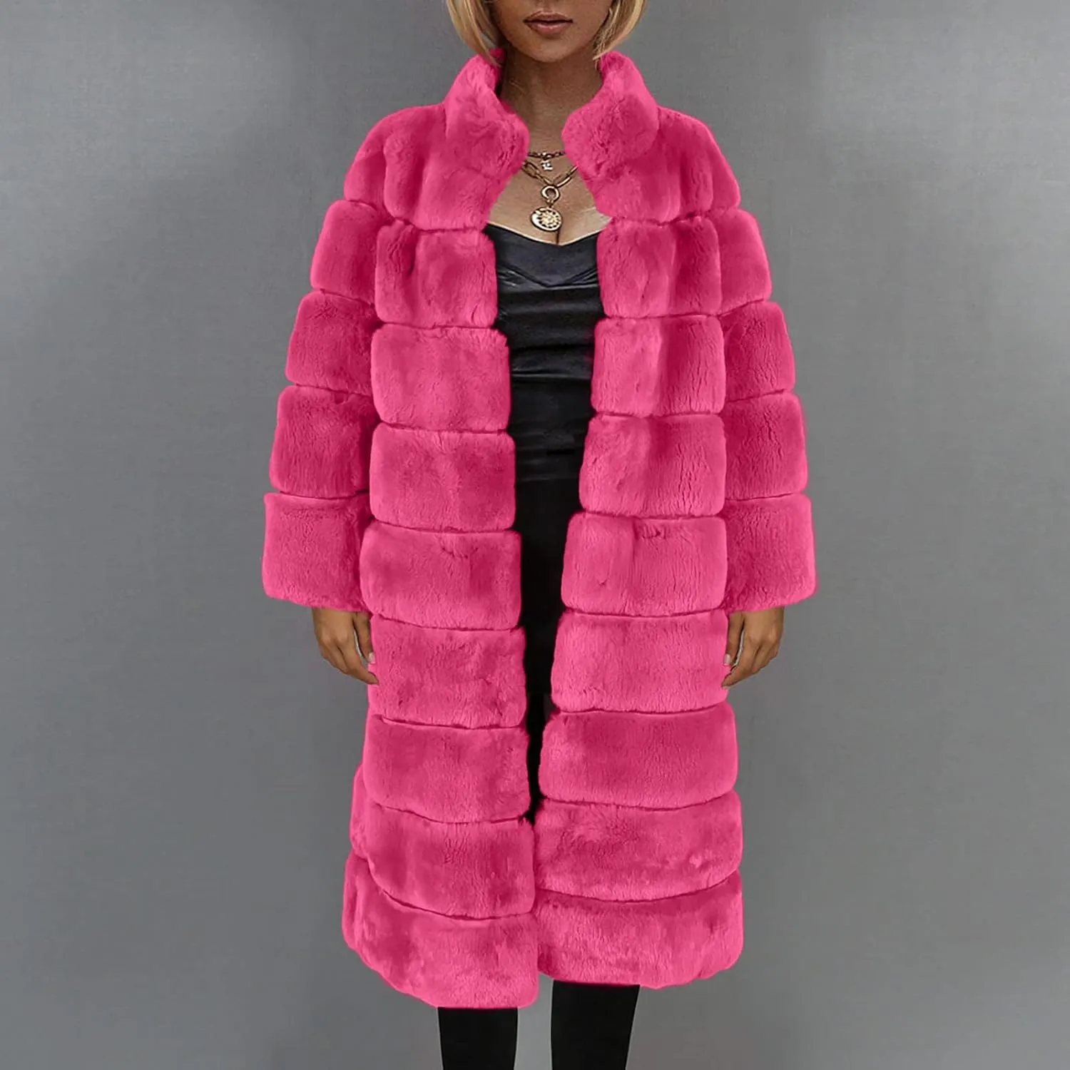 Womens Luxury Faux Fur Coats Winter Long Cardigan Vintage Fuzzy Warm Jacket Oversized Soft Solid Open Front Overcoat