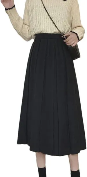 Women's Pleated A Line Midi Skirt High Waist Skirts