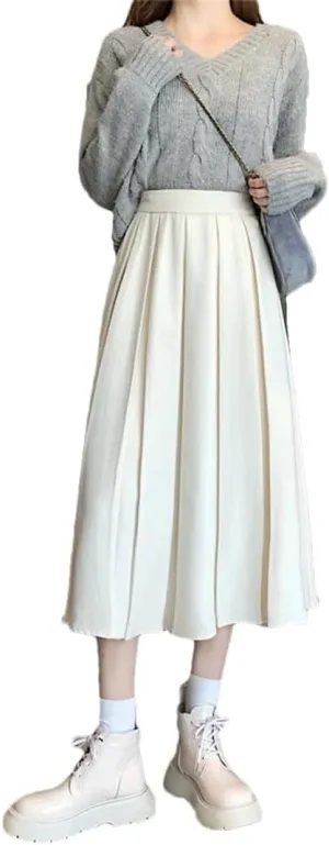 Women's Pleated A Line Midi Skirt High Waist Skirts