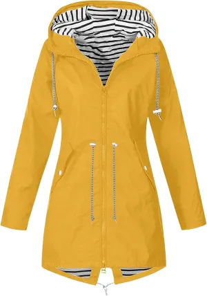 Women's Raincoat Windbreaker Zipper Hoodies Rain Jacket Waterproof Lightweight Outdoor Rain Coat Hooded Trench Coats