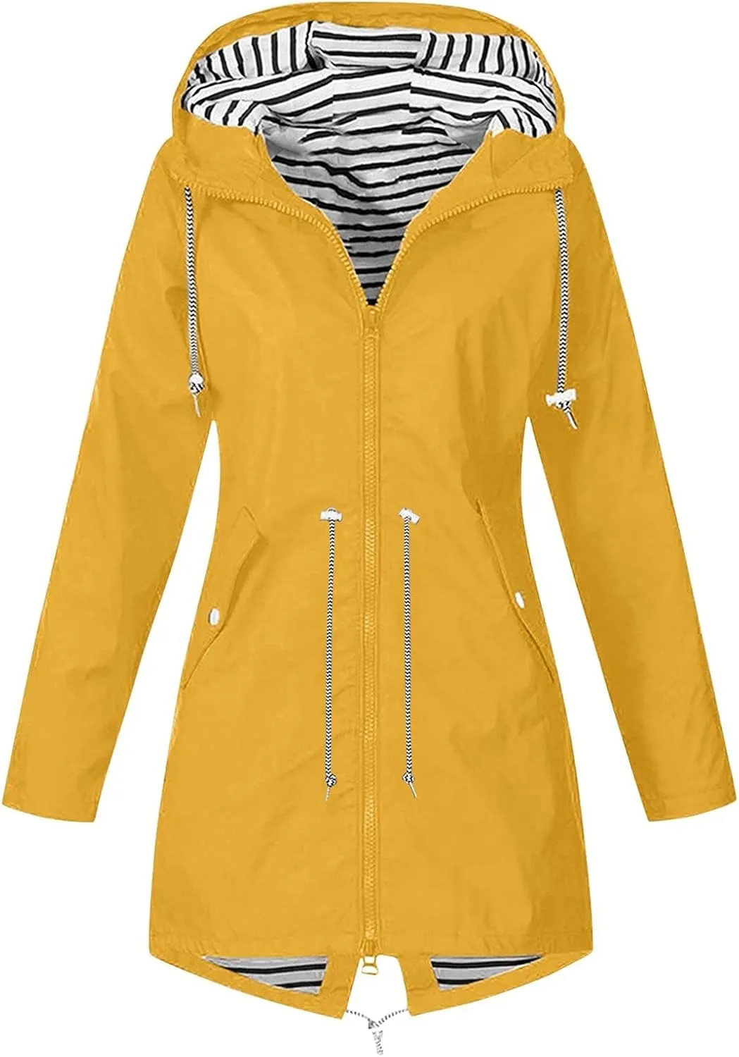 Women's Raincoat Windbreaker Zipper Hoodies Rain Jacket Waterproof Lightweight Outdoor Rain Coat Hooded Trench Coats