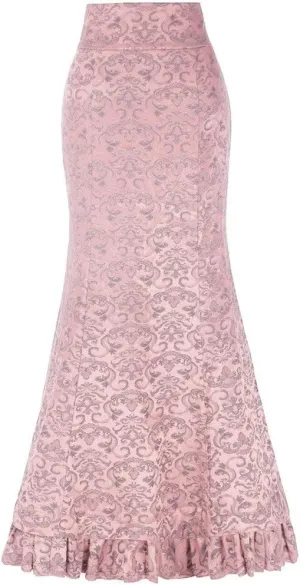 Women's Retro Lace-Up Drawstring Tiered Ruffle Maxi Long Mermaid Pencil Skirt Vintage Victorian Steampunk Maxi Skirt Hot Pink