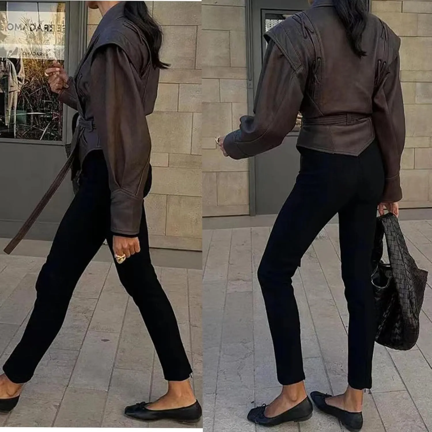 Womens Retro Lapel Faux Leather Jacket Casual Moto Jackets Fall Outfits for Women Bomber Jacket Slim Fit Coat(Brown,Medium)