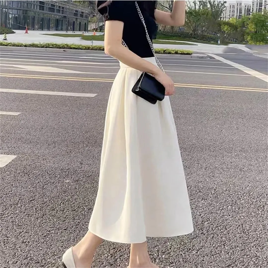 Women's Retro Loose Casual Women Solid Color Pleated Skirts