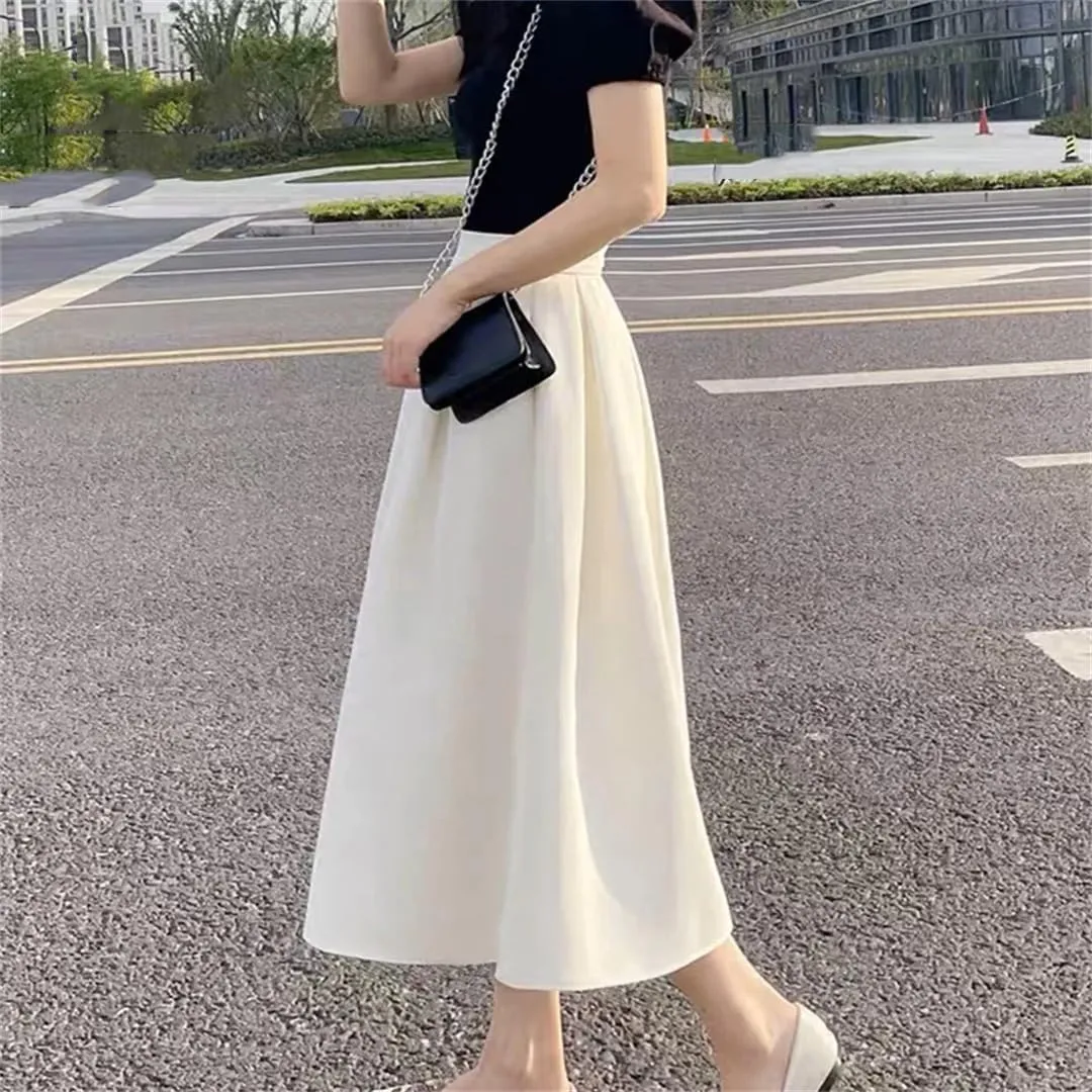 Women's Retro Loose Casual Women Solid Color Pleated Skirts
