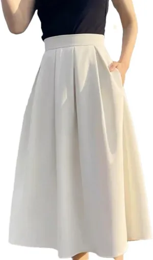 Women's Retro Loose Casual Women Solid Color Pleated Skirts