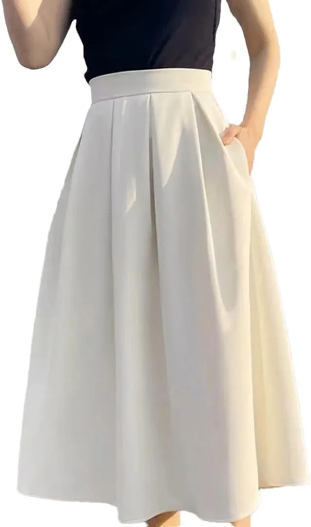 Women's Retro Loose Casual Women Solid Color Pleated Skirts