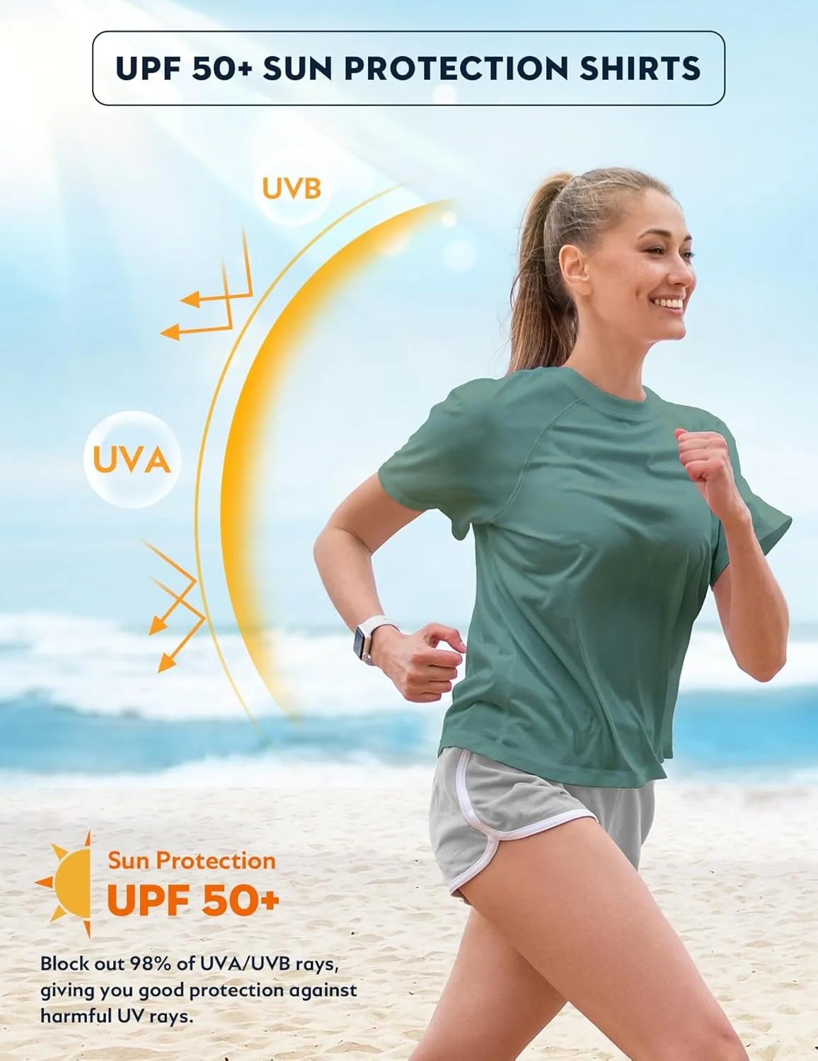 Women's Short Sleeve Swim Sun Shirt UPF 50  UV Protection Rash Guard Cooling Quick Dry Lightweight Workout Tops Outdoor Tee