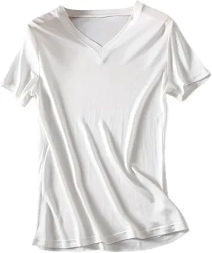 Womens Silk T Shirt Short Sleeve V-Neck Top Undershirt Breathable Mulberry Silk Tee Basic Tops