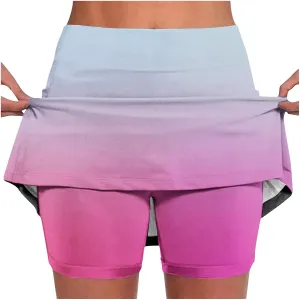 Womens Skorts Fashion Gradient Color Tennis Golf Skirts Plus Size Casual Skort with Built in Shorts Underneath