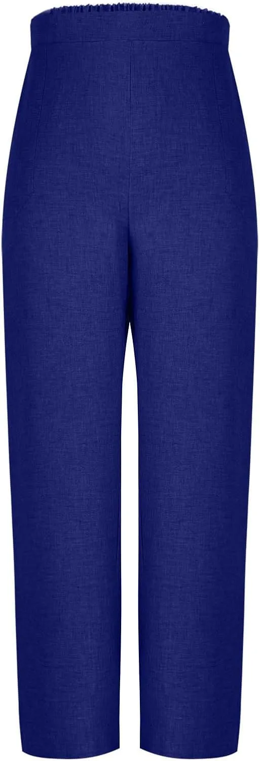 Womens Summer Pants 2025 Trendy Cotton Linen Pants Casual Wide Leg Pants Elastic Waist Pant Trousers with Pockets