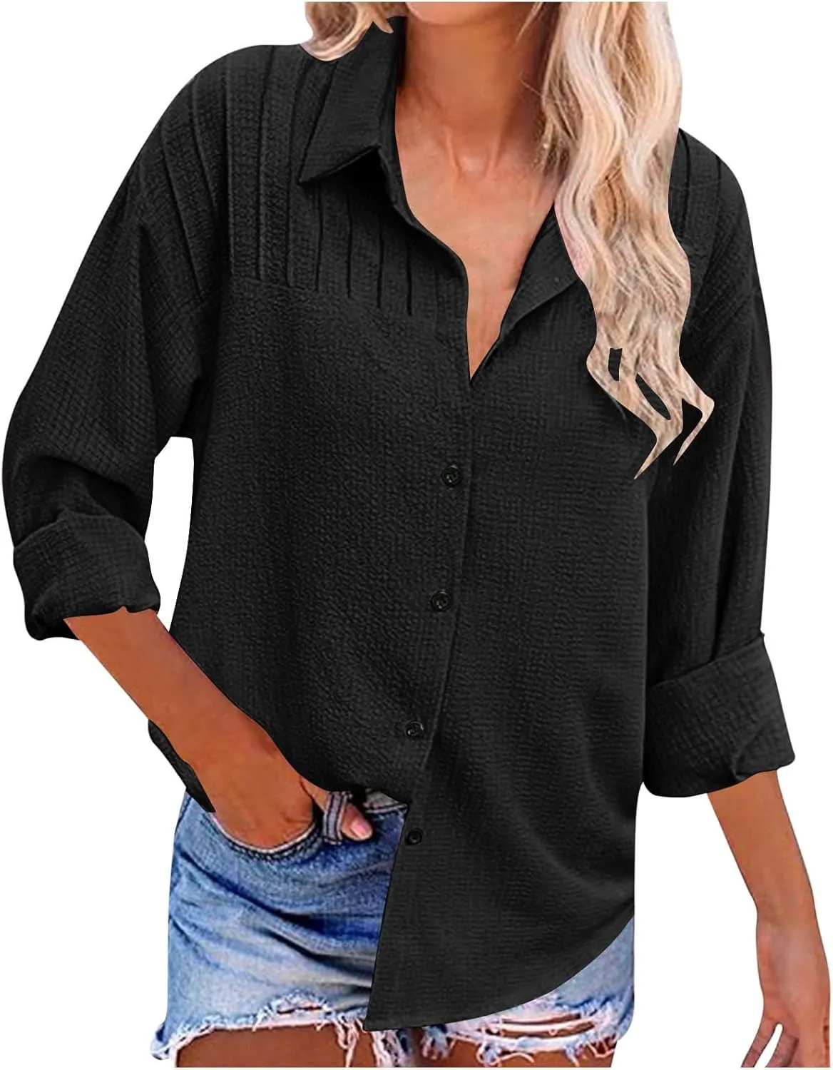 Womens Summer Tops Long Sleeve V Neck Shirts Loose Fit Drop Shoulder Blouses Casual Tunic 2024 Fall Fashion Outfits