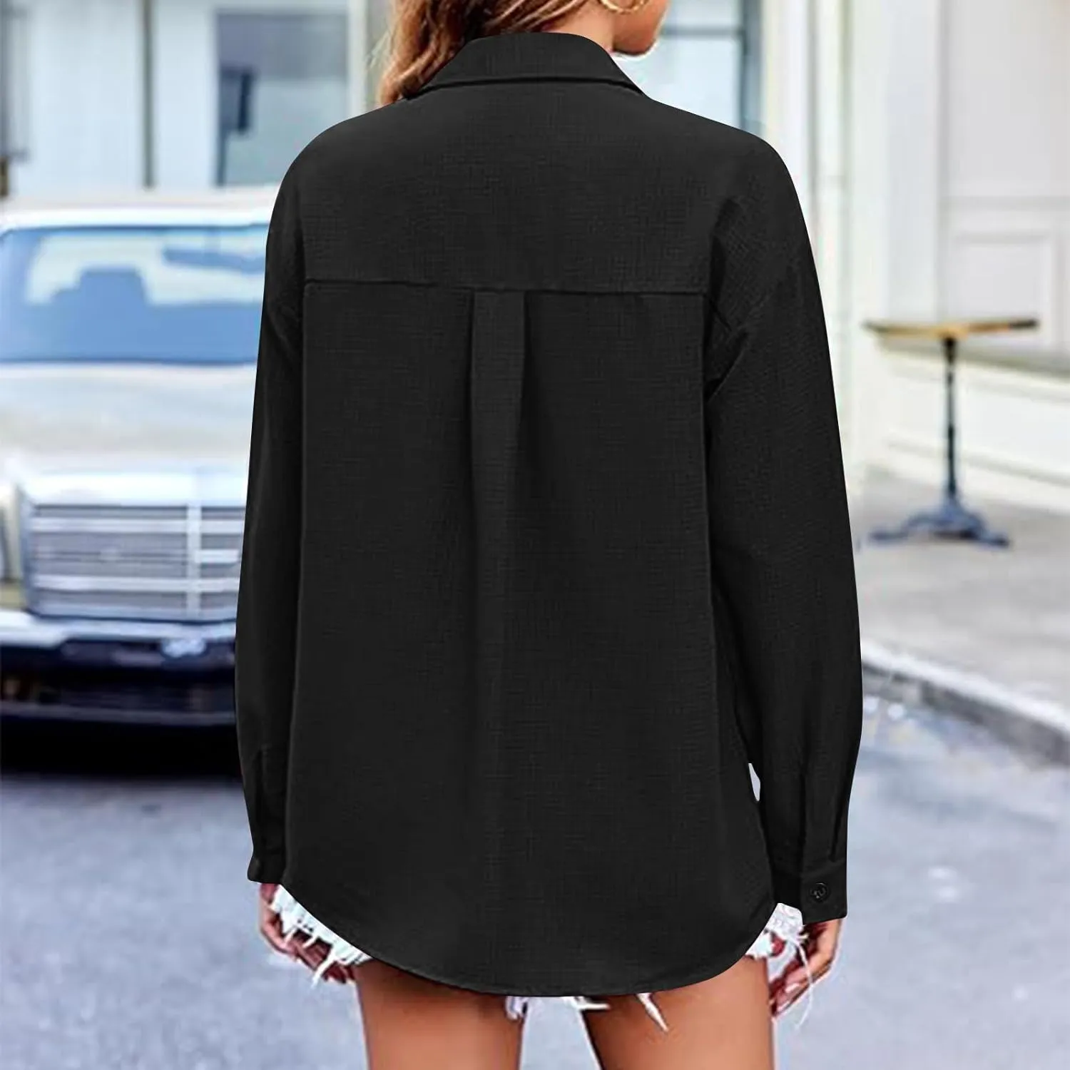 Womens Summer Tops Long Sleeve V Neck Shirts Loose Fit Drop Shoulder Blouses Casual Tunic 2024 Fall Fashion Outfits
