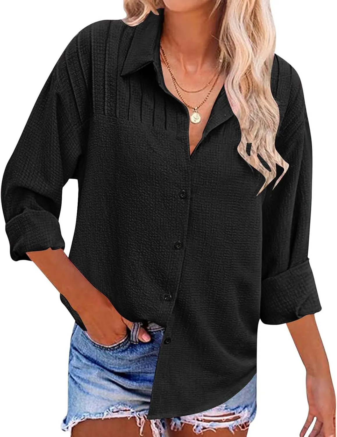 Womens Summer Tops Long Sleeve V Neck Shirts Loose Fit Drop Shoulder Blouses Casual Tunic 2024 Fall Fashion Outfits