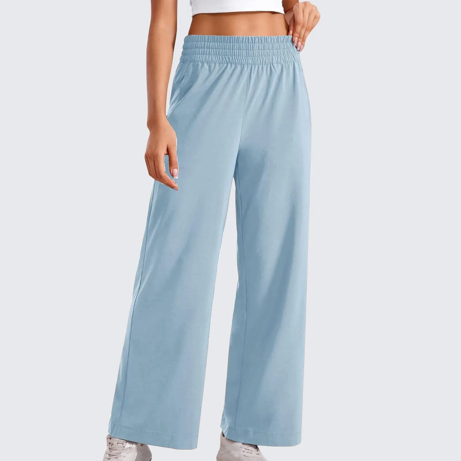 Womens Wide Leg Lightweight Pants Yoga Sport Palazzo Slacks High Waist Casual Travel Work Summer Trousers with Pockets
