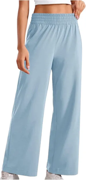 Womens Wide Leg Lightweight Pants Yoga Sport Palazzo Slacks High Waist Casual Travel Work Summer Trousers with Pockets