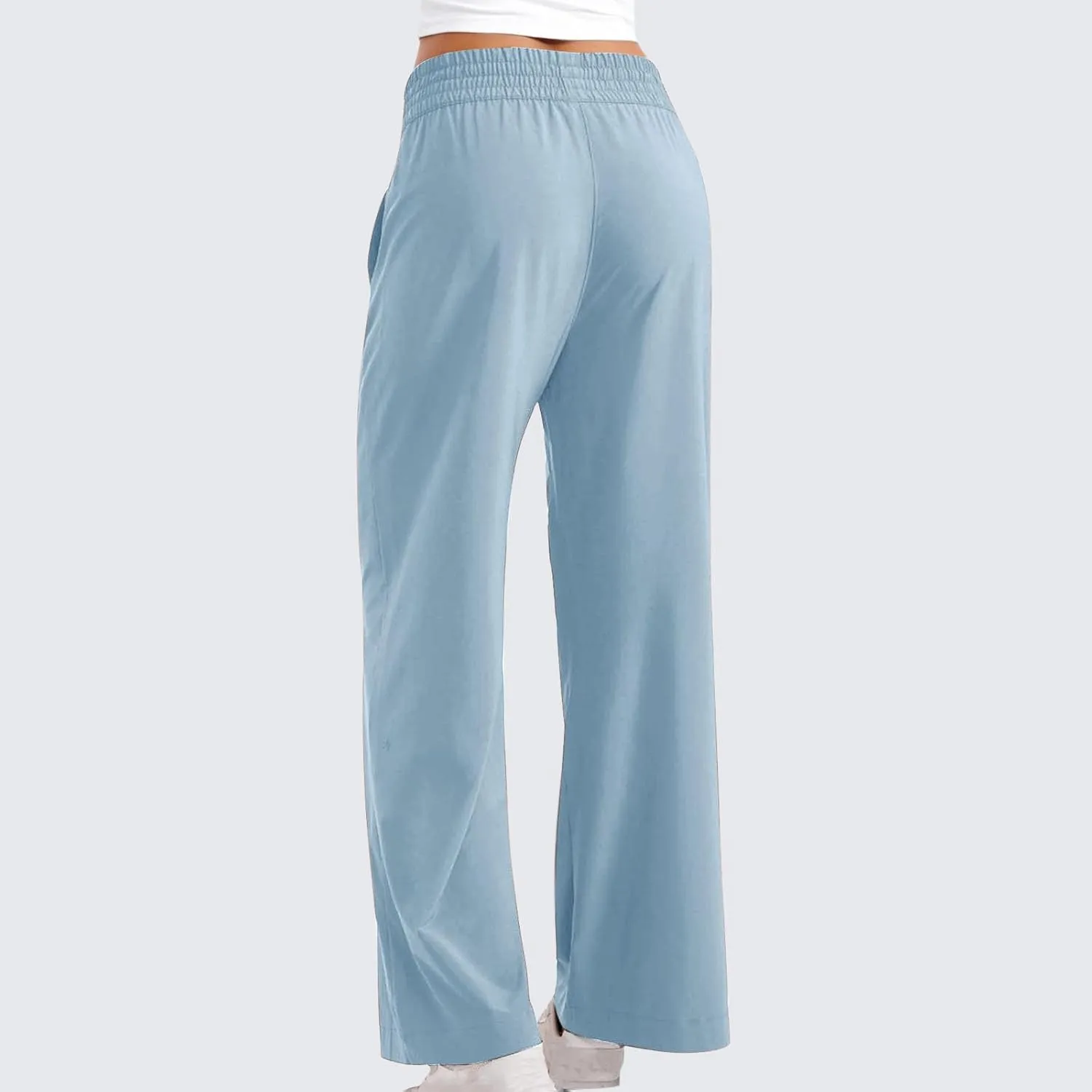 Womens Wide Leg Lightweight Pants Yoga Sport Palazzo Slacks High Waist Casual Travel Work Summer Trousers with Pockets