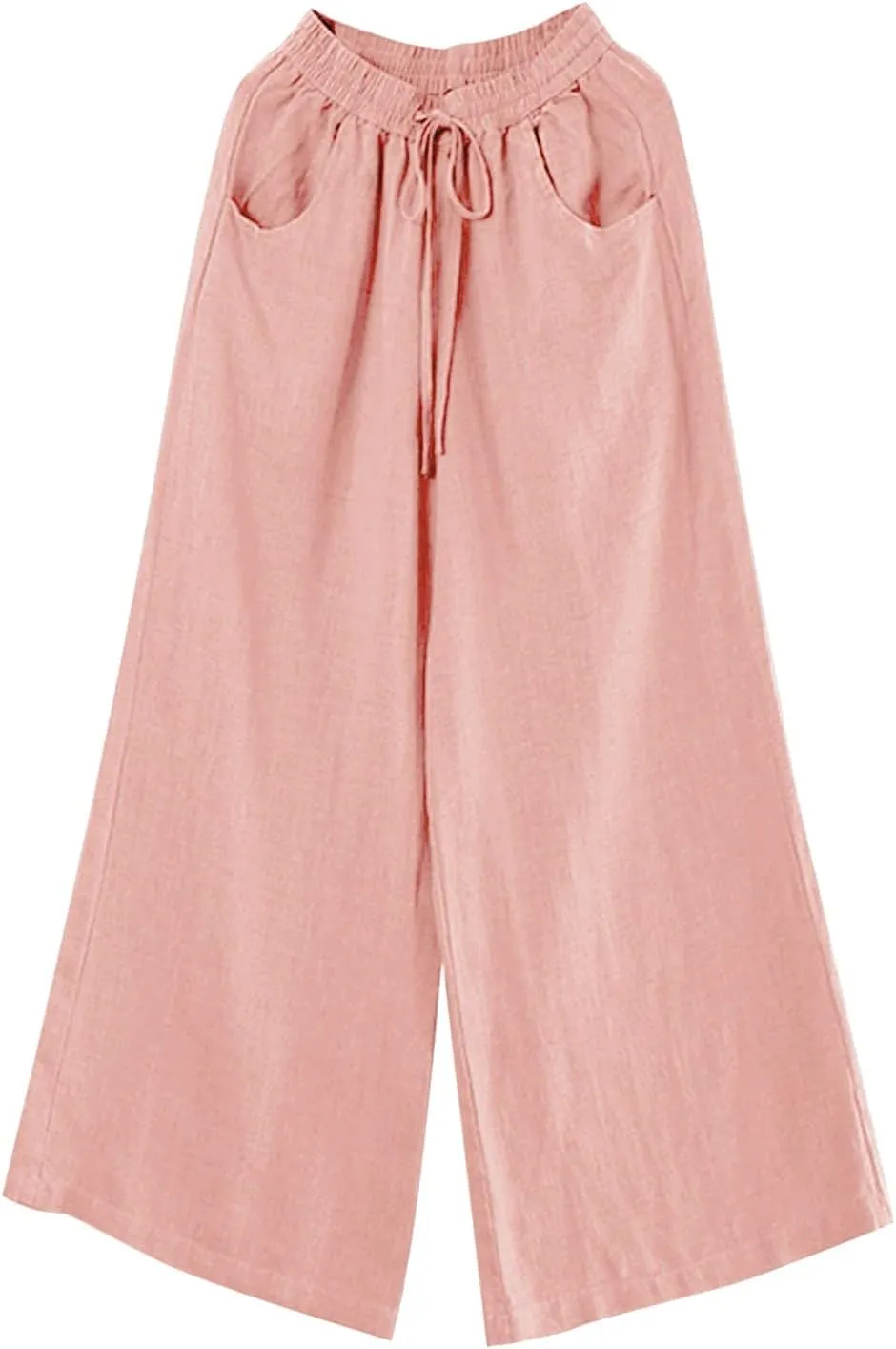 Womens Wide Leg Palazzo Pants Summer Drawstring High Waisted Long Lounge Trousers Cotton Linen Beach Boho Pants with Pockets