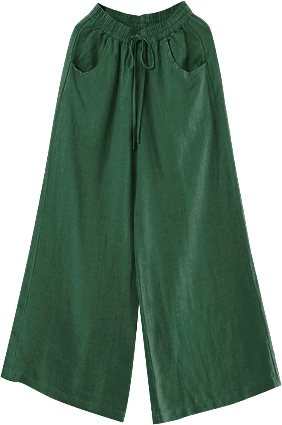 Womens Wide Leg Palazzo Pants Summer Drawstring High Waisted Long Lounge Trousers Cotton Linen Beach Boho Pants with Pockets