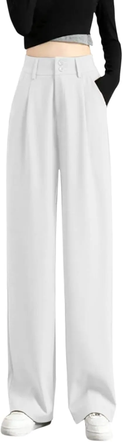 Womens Wide Leg Trousers Cotton Linen High Waisted Straight Leg Pants Summer Casual Baggy Trousers for Daily Pants