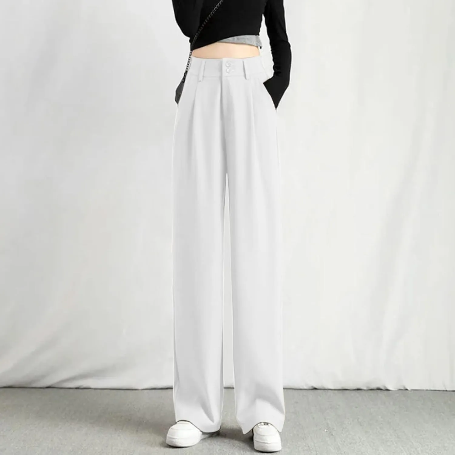 Womens Wide Leg Trousers Cotton Linen High Waisted Straight Leg Pants Summer Casual Baggy Trousers for Daily Pants