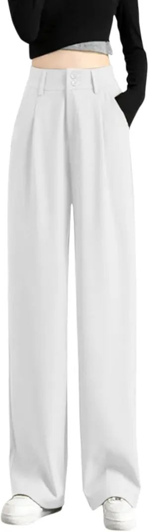 Womens Wide Leg Trousers Cotton Linen High Waisted Straight Leg Pants Summer Casual Baggy Trousers for Daily Pants