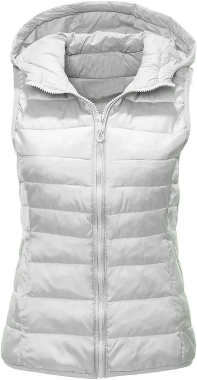 Women's Winter Down Vest Lightweight Packable Puffer Vest Warm Down Jackets Plus Size Fashion Waistcoat with Hood