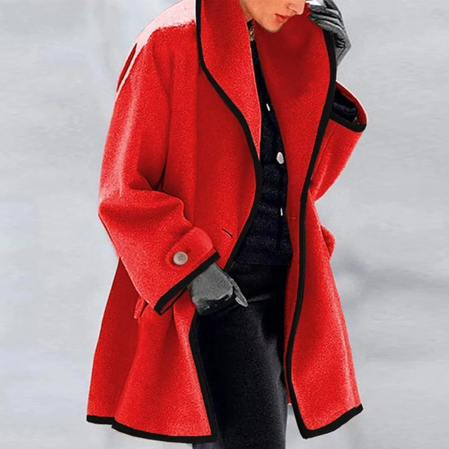 Women's Wool Peacoat Shawl Collar Loose Cardigan Jacket Fashion One Button Trench Coat Winter Overcoats with Pockets