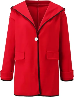 Women's Wool Peacoat Shawl Collar Loose Cardigan Jacket Fashion One Button Trench Coat Winter Overcoats with Pockets