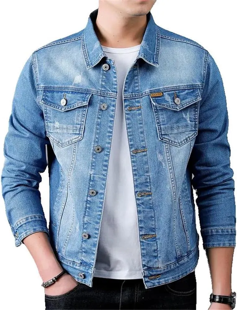 Xingfenly Jacket Men' Casual Cotton Black Denim Jeans Slim Washed Retro Classic Blue Coat Male Men Clothing