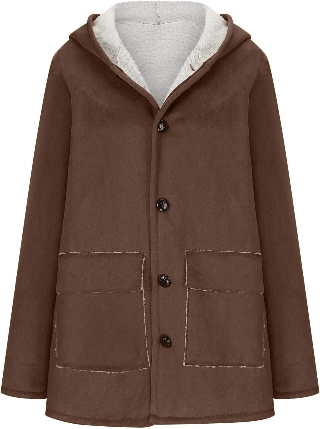 XUNRYAN Womens Fashion Suede Sherpa Fleece Jacket Trench Coats Thicken Winter Warm Sherpa Coat Hooded Peacoat Shearling Parka