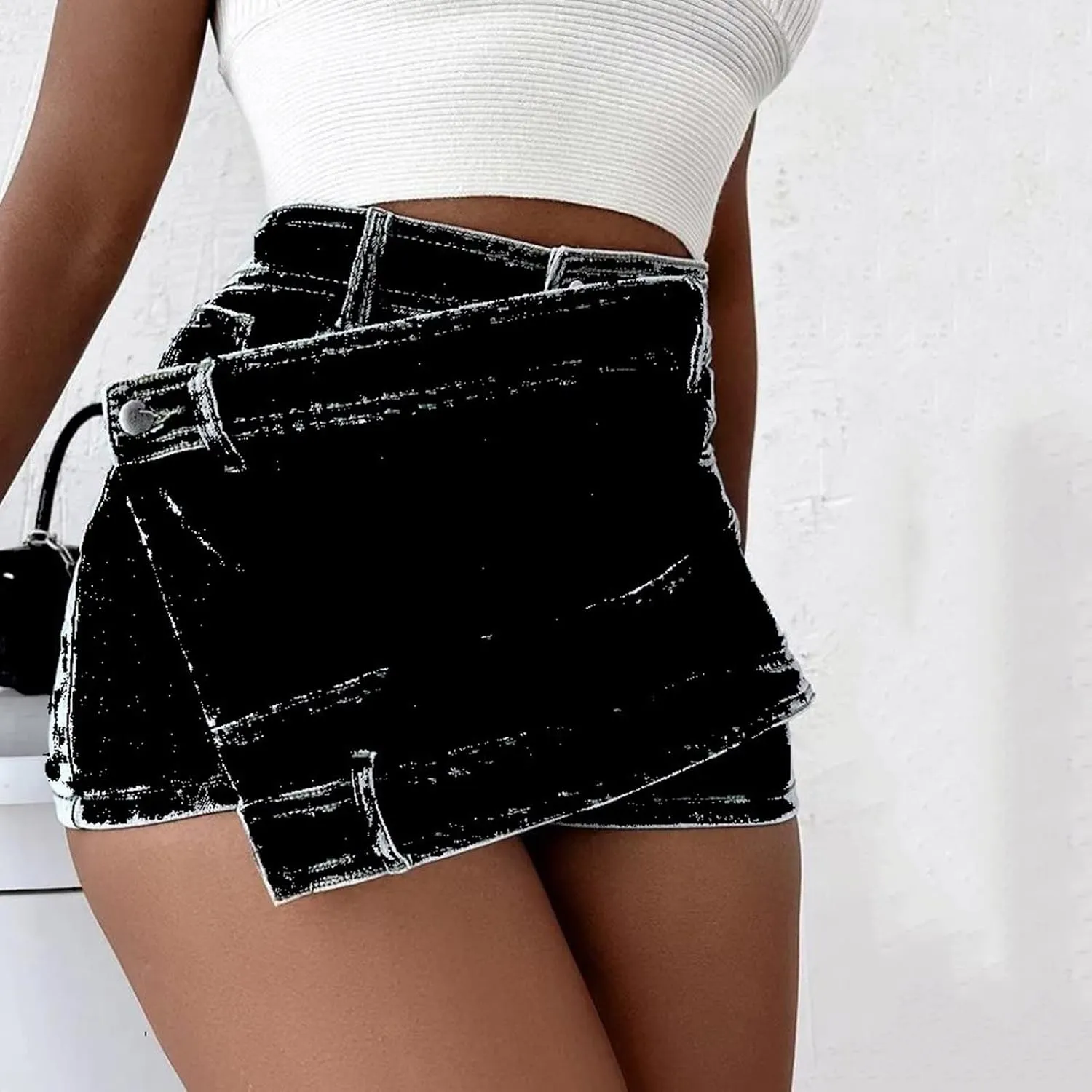 XUNRYAN Women's Summer Ripped High Waisted Distressed Denim Shorts Sexy Mini Skirts 2 in 1 Skorts Beach Vacation Outfits