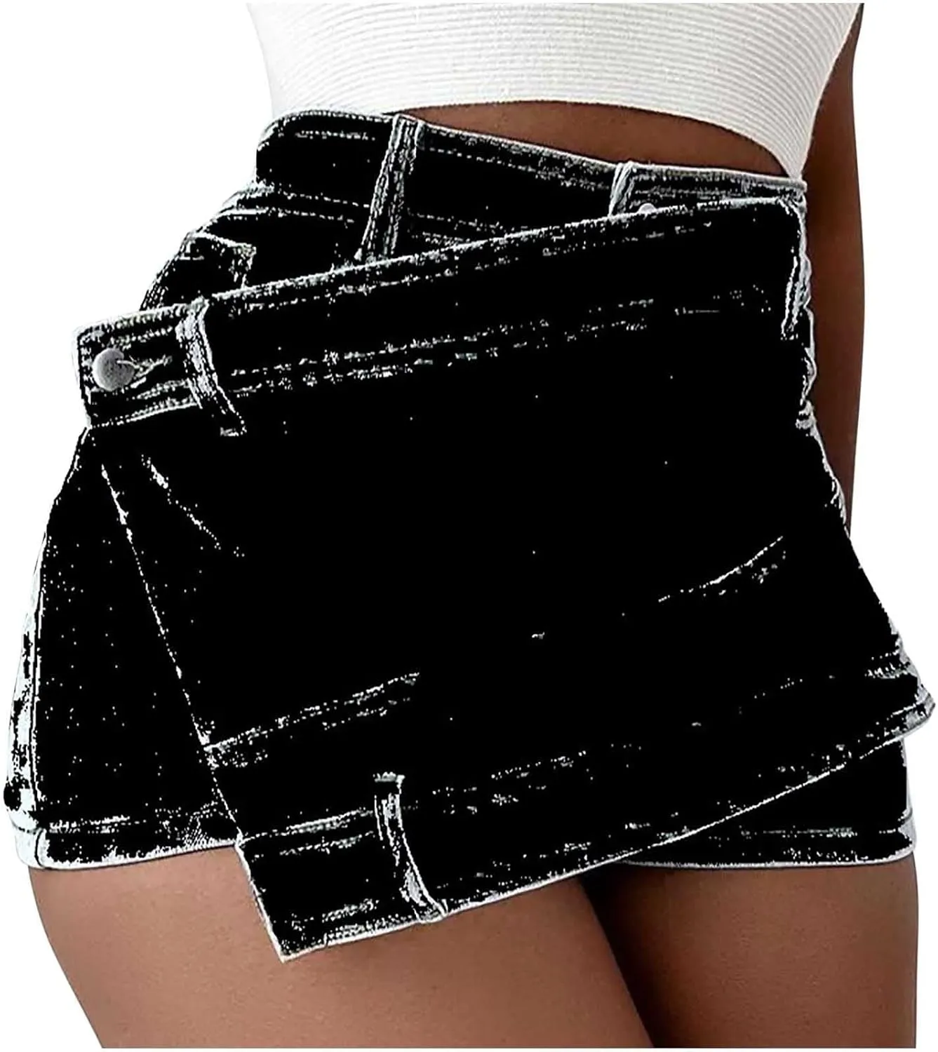 XUNRYAN Women's Summer Ripped High Waisted Distressed Denim Shorts Sexy Mini Skirts 2 in 1 Skorts Beach Vacation Outfits
