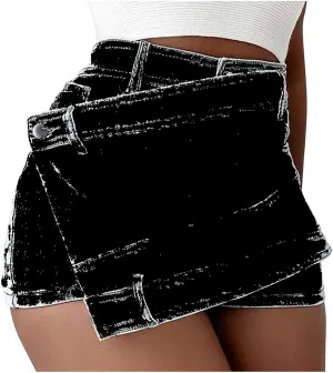 XUNRYAN Women's Summer Ripped High Waisted Distressed Denim Shorts Sexy Mini Skirts 2 in 1 Skorts Beach Vacation Outfits