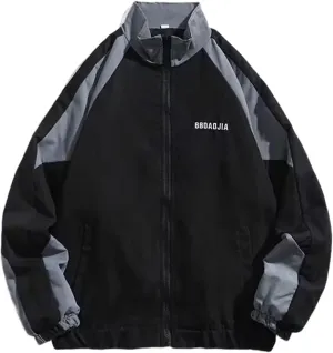 Yimoon Men's Varsity Jacket Vintage Letter Print Motorcycle Jacket Oversized Patchwork Unisex Streetwear