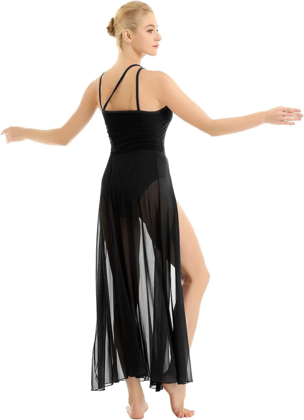 YiZYiF Women's Lyrical Dance Dress Asymmetrical Mesh Maxi Length Camisole Leotard