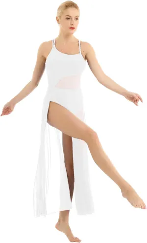 YiZYiF Women's Lyrical Dance Dress Asymmetrical Mesh Maxi Length Camisole Leotard