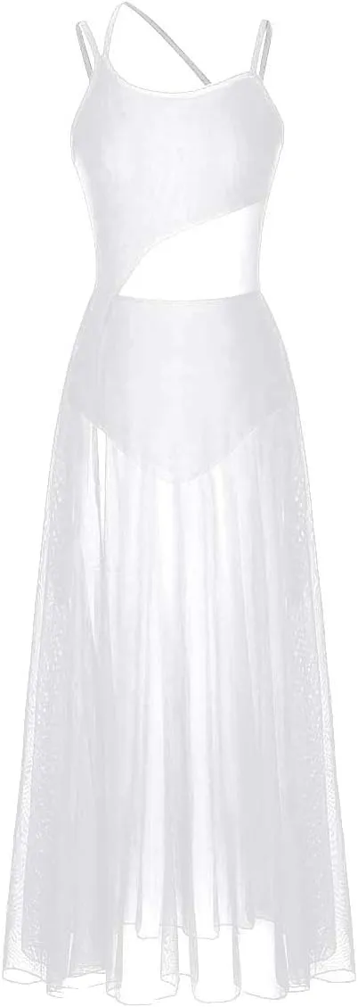 YiZYiF Women's Lyrical Dance Dress Asymmetrical Mesh Maxi Length Camisole Leotard