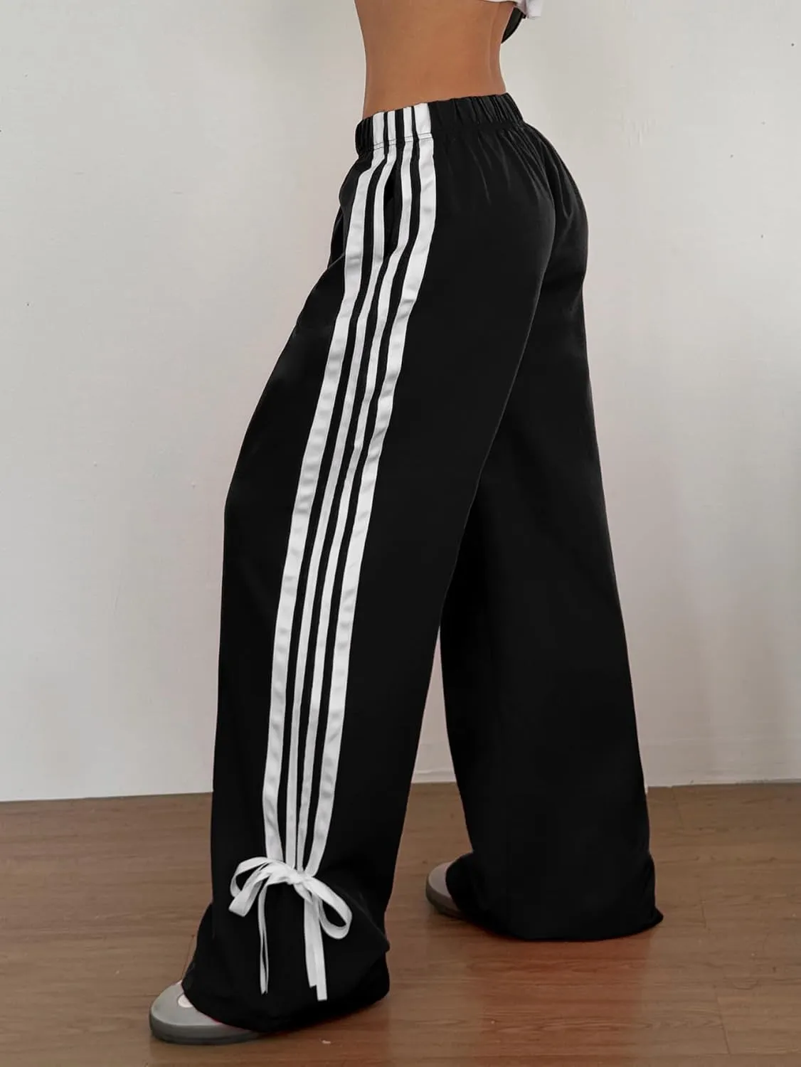 ZAFUL Womens Side Striped Pant Baggy Wide Leg Sweatpants Elastic Waisted Contrast Stripes Loose Fit Trousers