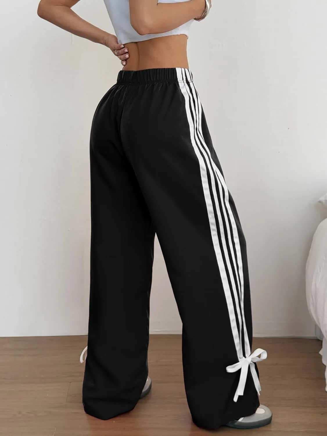 ZAFUL Womens Side Striped Pant Baggy Wide Leg Sweatpants Elastic Waisted Contrast Stripes Loose Fit Trousers