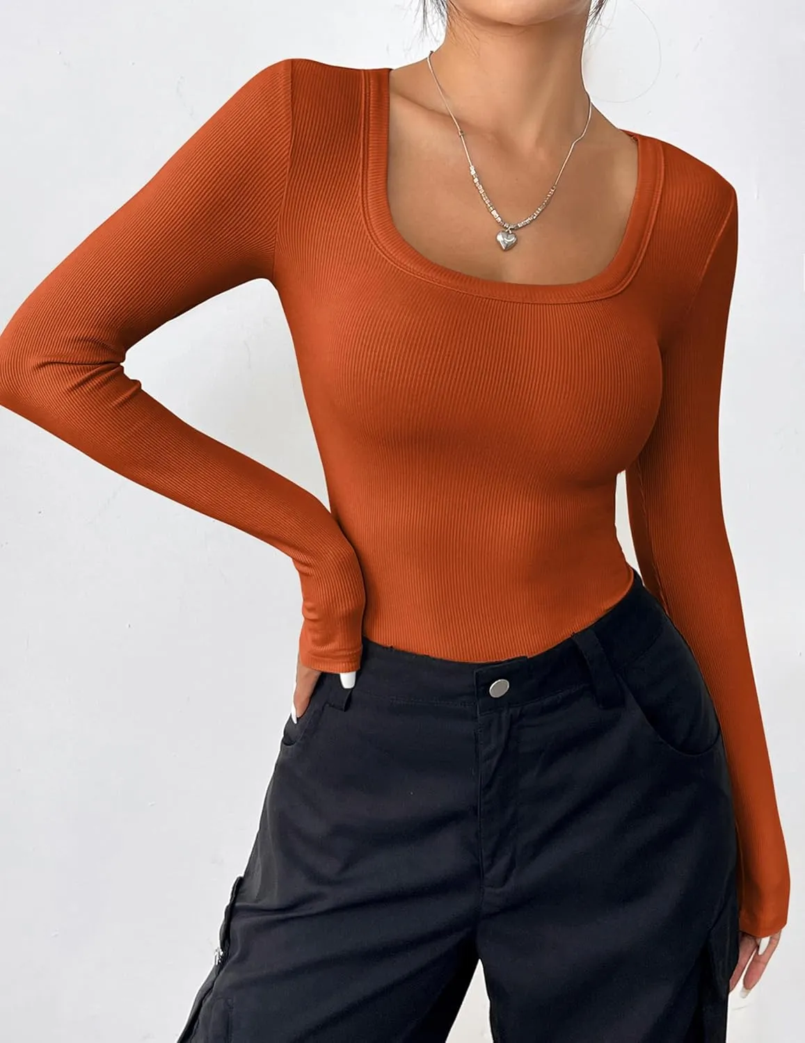 Zeagoo Women's Long Sleeve Scoop Neck Shirts Casual Slim Fit Rib Knit Tops Summer Fall Basic Business Work Tee