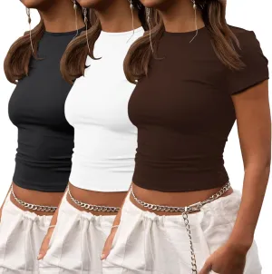 ZHENWEI Crop Workout Tops for Women Pack Summer Short Sleeve Gym Athletic Compression Shirts Cute Tight Basic Tops Tee
