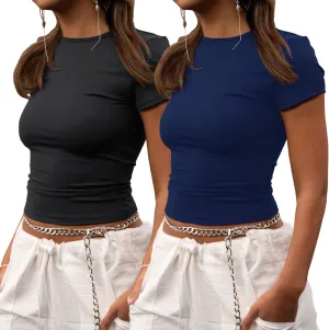ZHENWEI Crop Workout Tops for Women Pack Summer Short Sleeve Gym Athletic Compression Shirts Cute Tight Basic Tops Tee